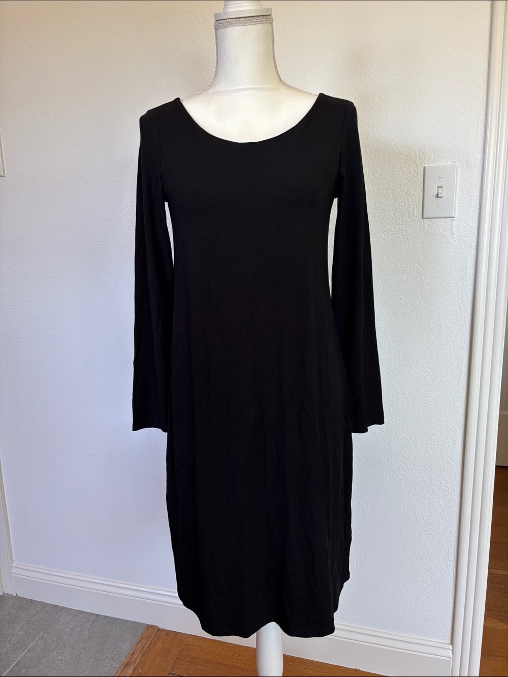Eileen Fisher Black Long-Sleeve Scoop Back Dress